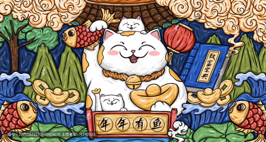 招财猫国潮插画