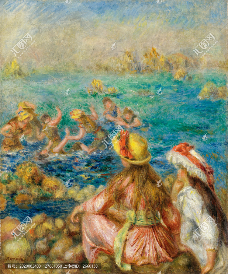 雷诺阿海边少女和游泳者油画