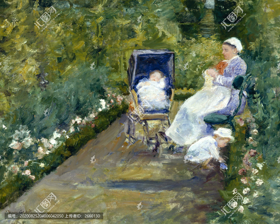 玛丽·卡萨特花园里的母亲和孩子油画