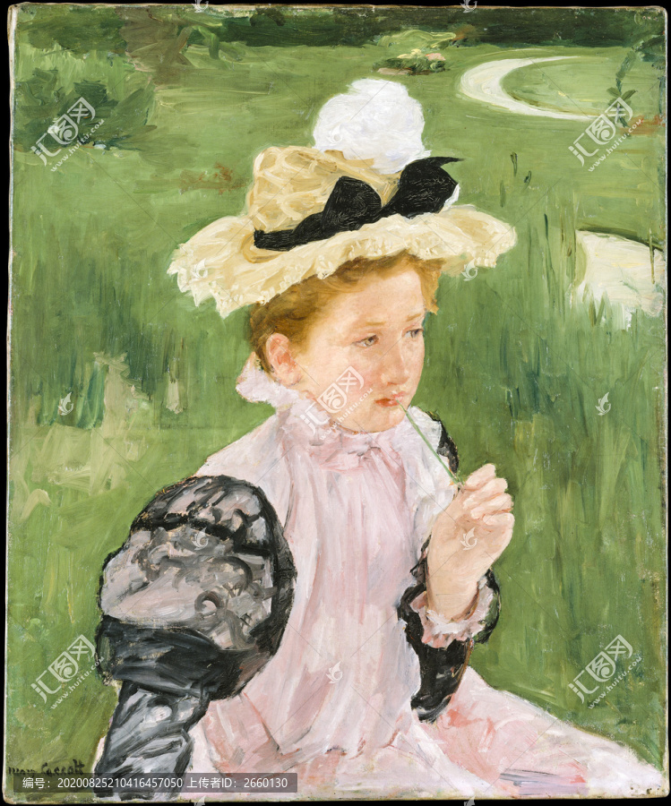 玛丽·卡萨特口含香草的女孩油画
