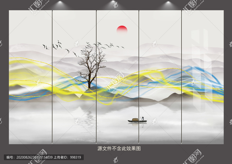 现代新中式山水背景墙壁画