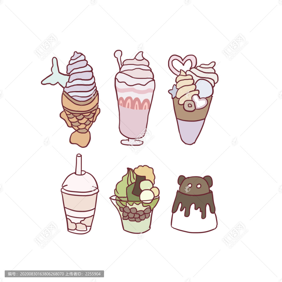甜品冰淇淋手绘卡通元素