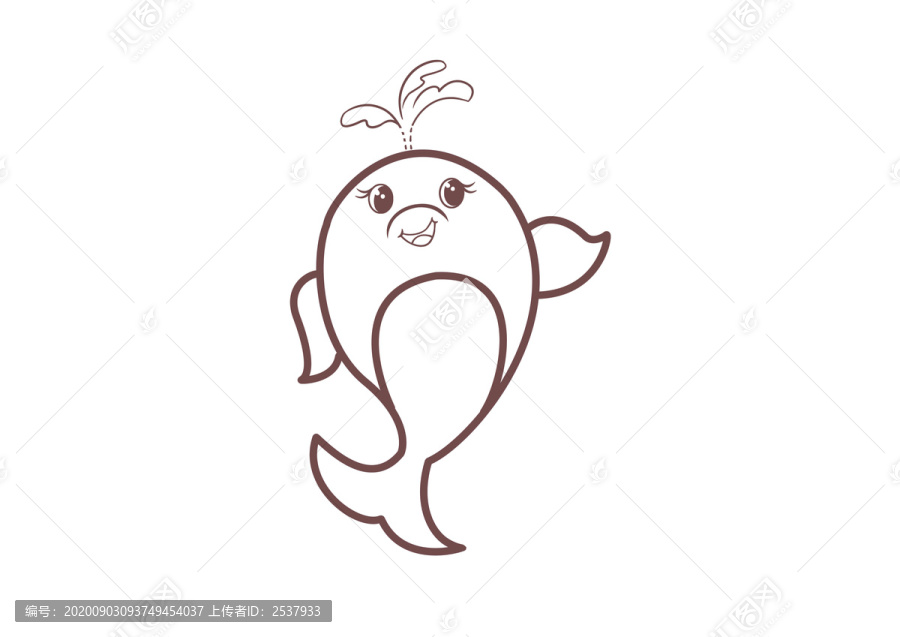 手绘动物卡通喷水的海豚简笔画