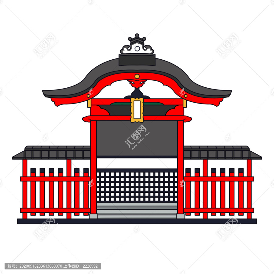 手绘日本寺庙建筑