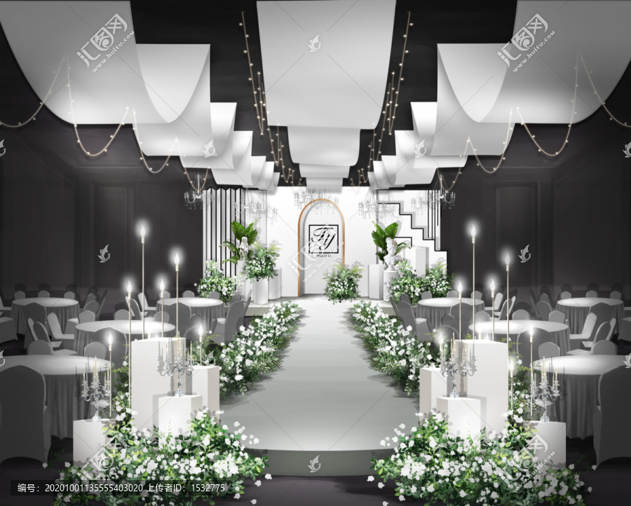 韩式白色婚礼舞台效果图