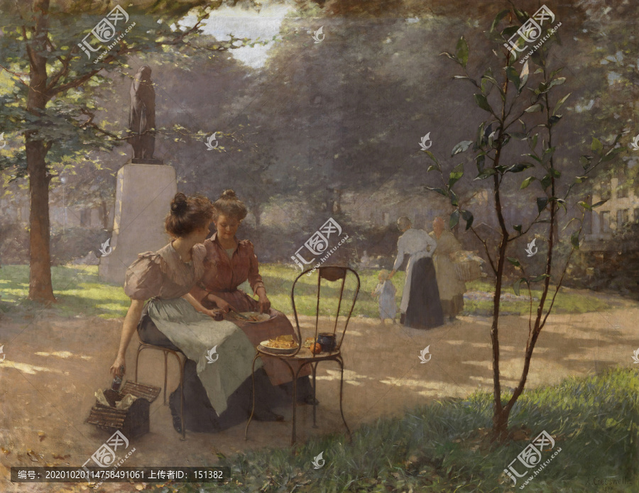阿尔伯特·克莱斯韦尔花园里的女士们风景人物油画