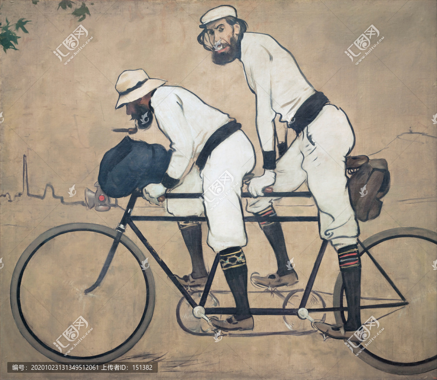 拉蒙·卡萨斯骑自行车的两位男子油画装饰画