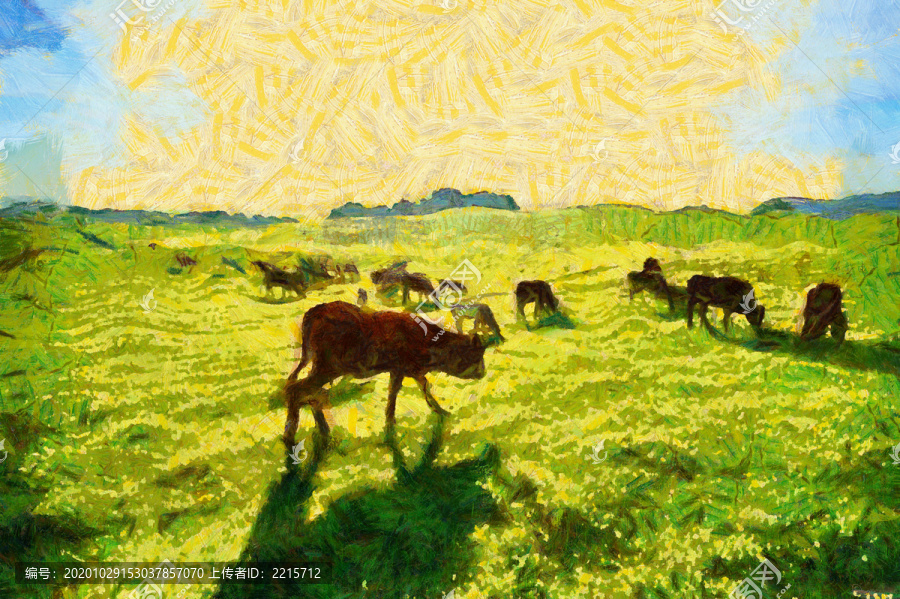 牛复古风景油画