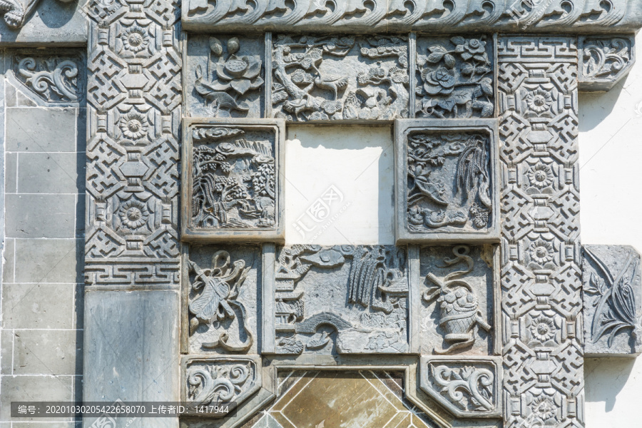 中式门头砖雕细节