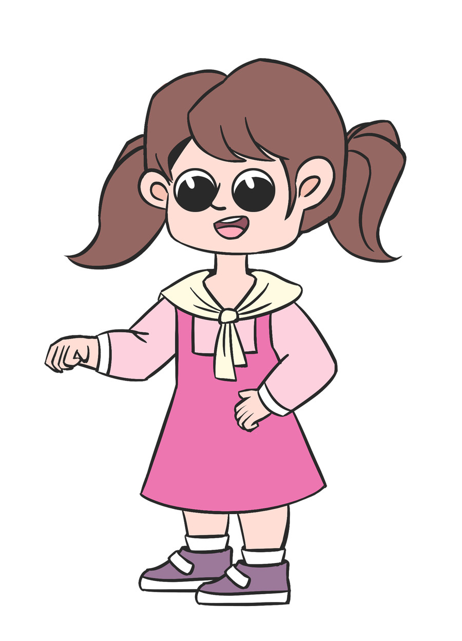 粉色卡通穿裙子站立的小女孩插画