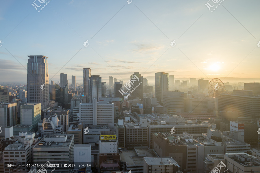 日本大阪清晨城市景观