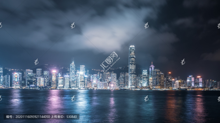 香港建筑景观天际线夜景全景图