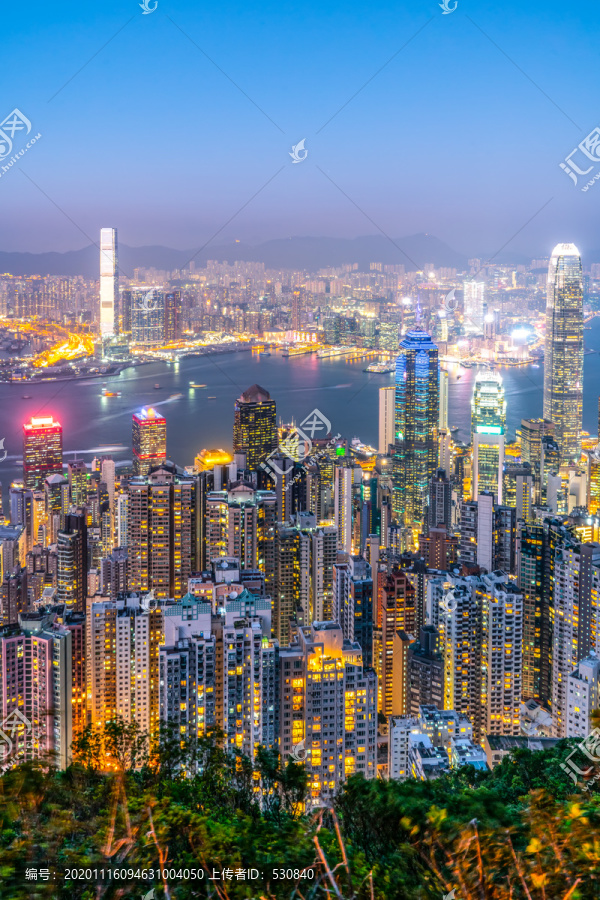 航拍香港建筑景观天际线夜景