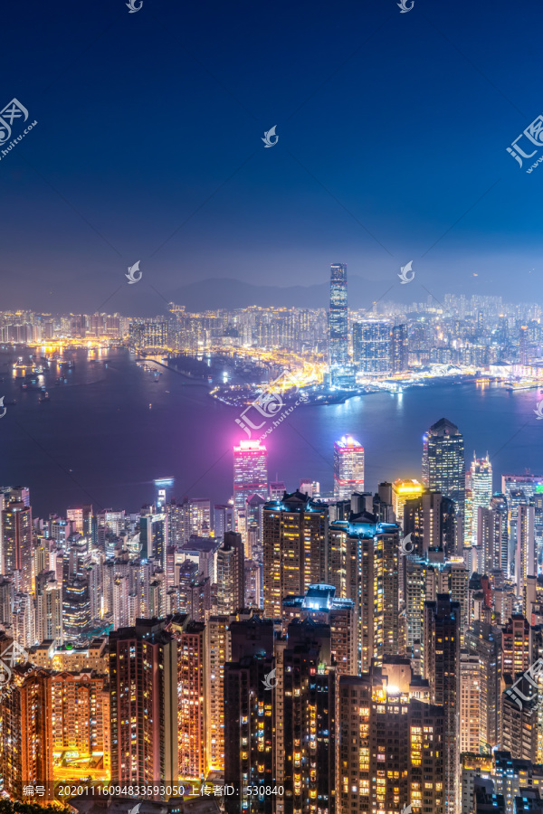 香港城市天际线夜景全景图