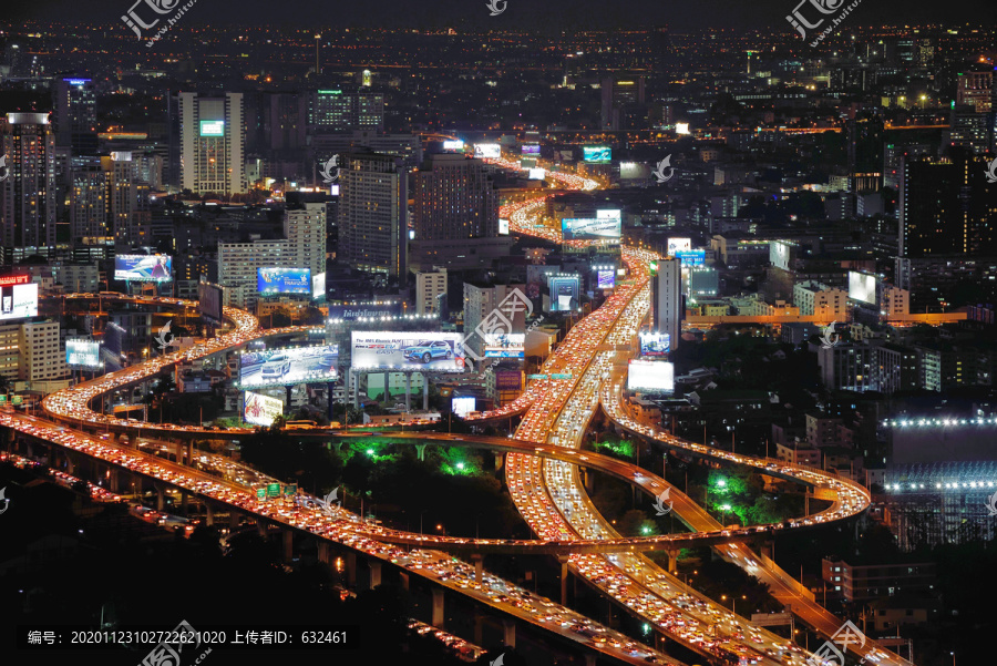 泰国曼谷堵车城市建筑风光夜景
