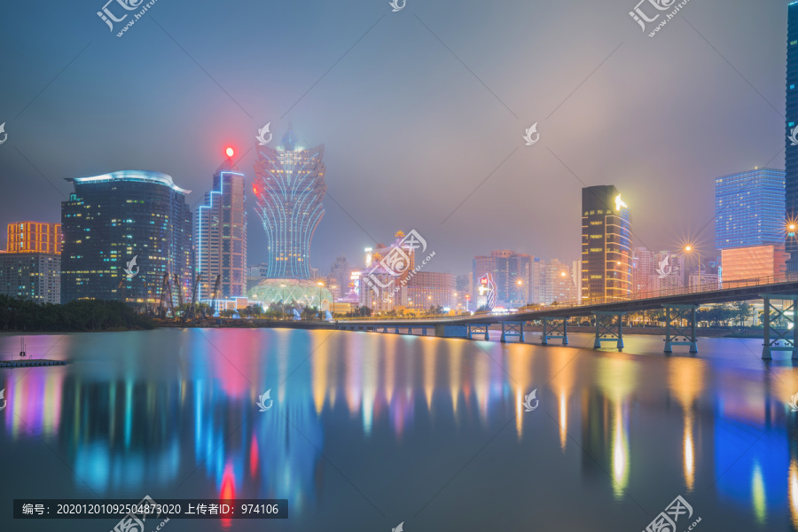 澳门现代建筑和桥梁和城市夜景