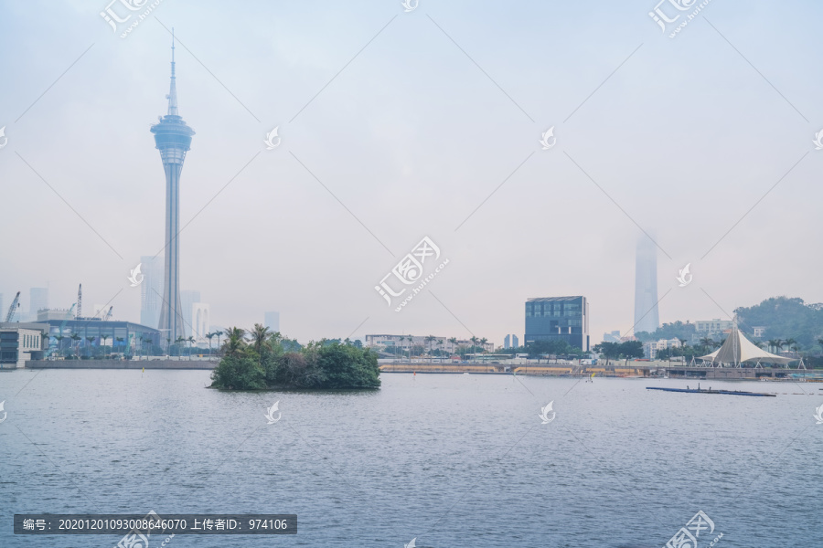 澳门城市建筑天际线和滨海风光