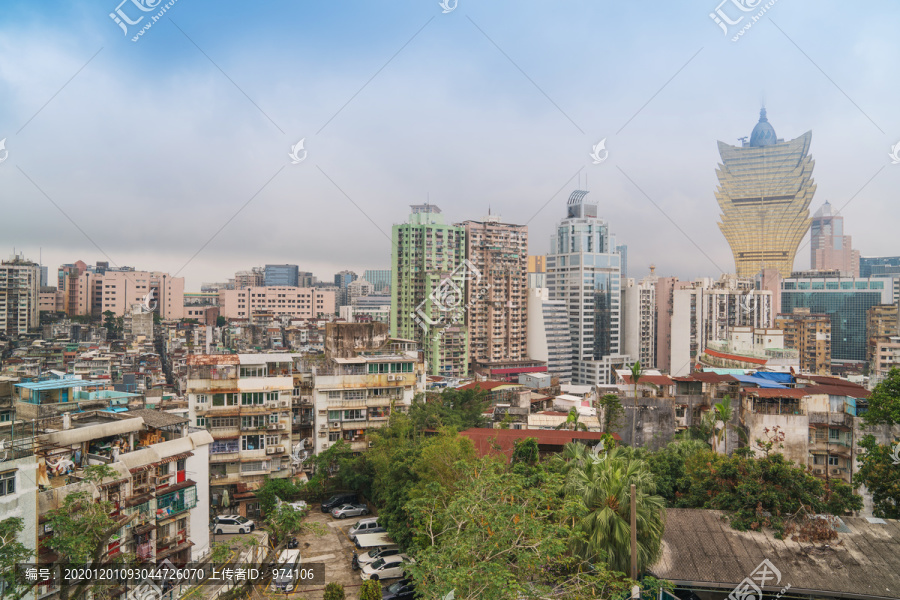 俯瞰澳门城市建筑天际线全景