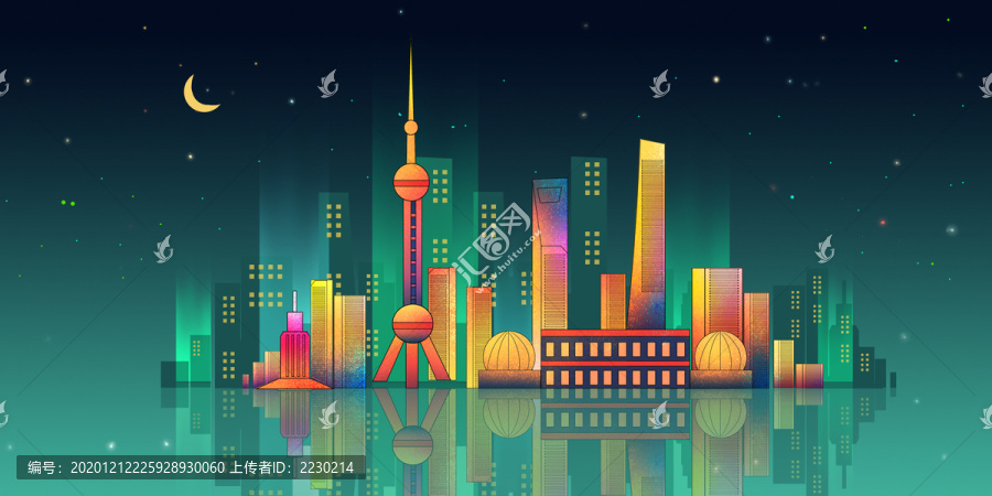 上海地标东方明珠渐变城市夜景