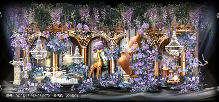 紫色森系动物舞台婚礼设计