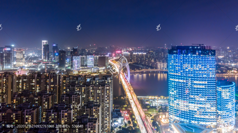 广州建筑景观天际线夜景航拍