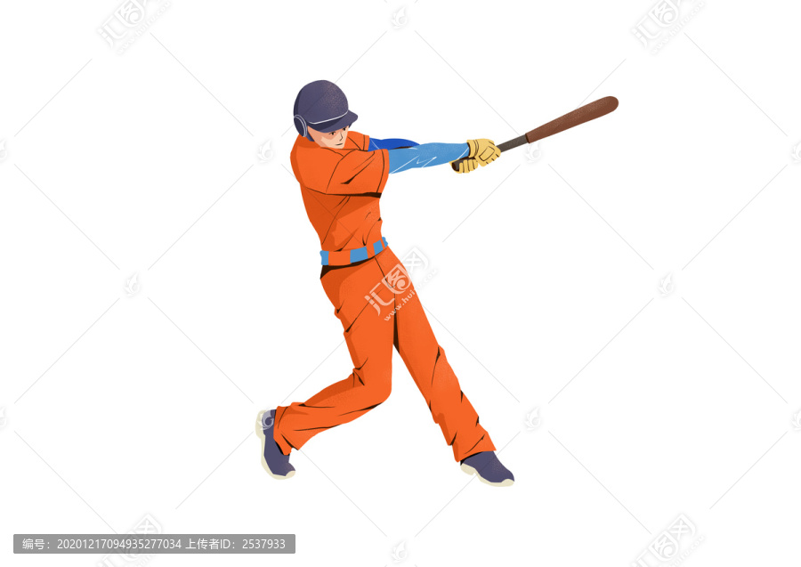 扁平肌理风格男子棒球比赛插画