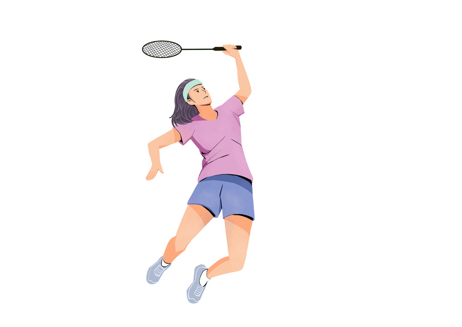 扁平肌理风格女子羽毛球比赛插画