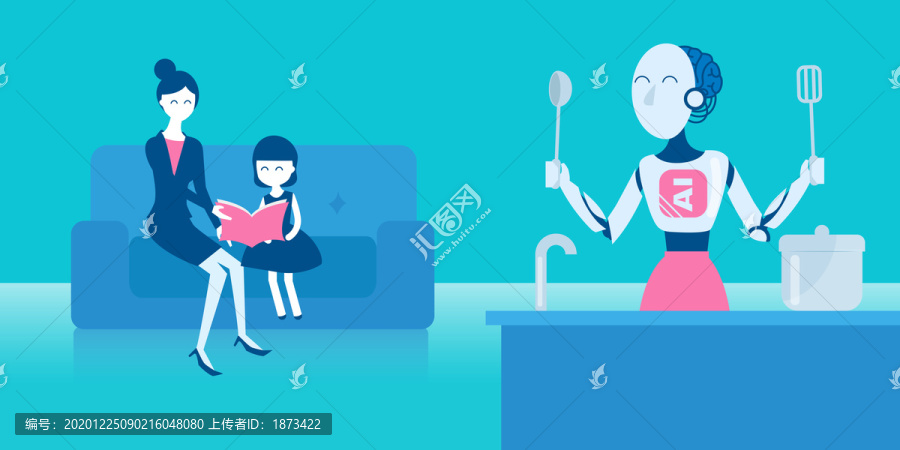 职场女子智能机器人家庭照顾插图