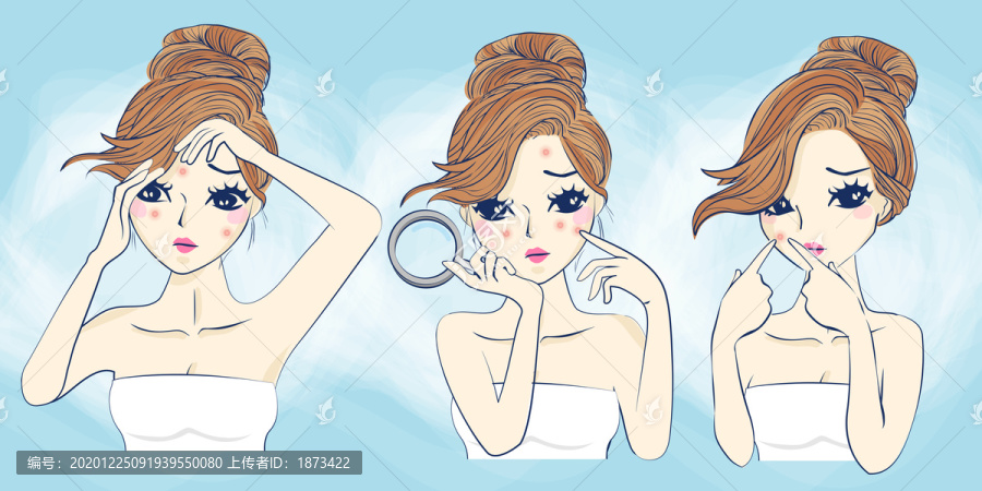 女性长痘创意设计插图