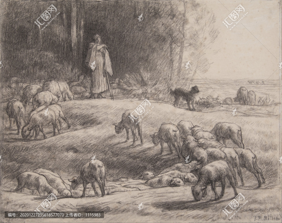 米勒素描牧羊人