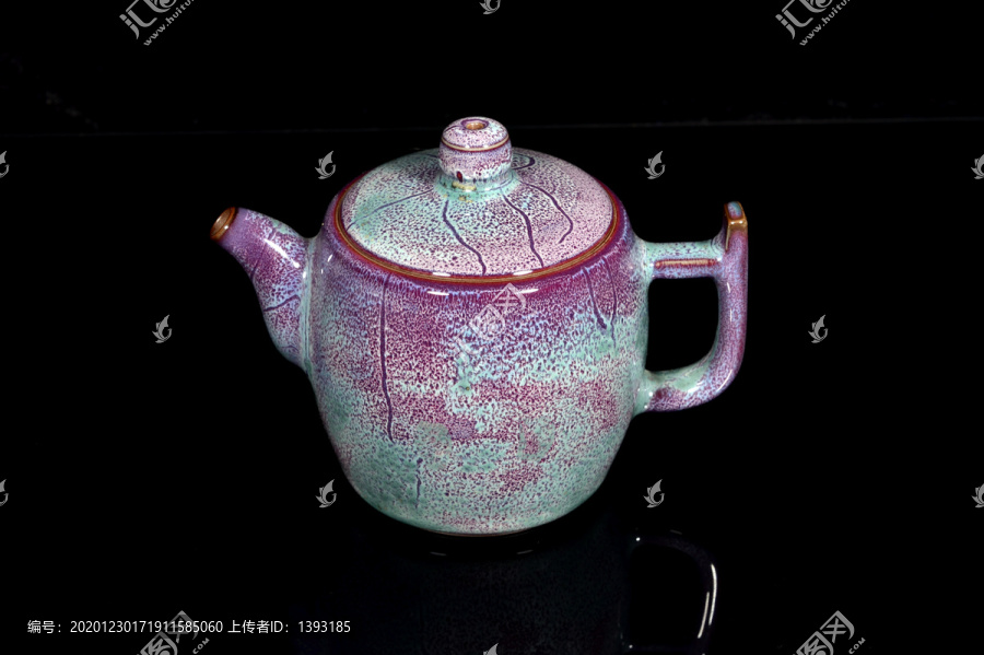 钧瓷自然窑变釉色茶壶