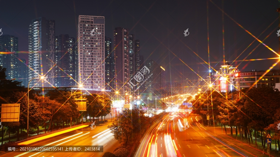 深圳龙华布龙路夜晚延时灯光星芒