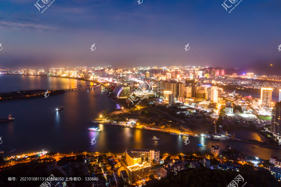 航拍三亚城市建筑景观天际线夜景
