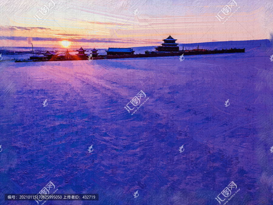 电脑装饰画雪原落日