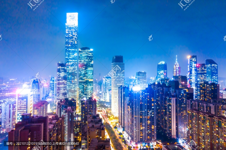 航拍广州城市夜景和建筑景观