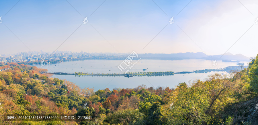 杭州西湖秋景西湖与城市全景图