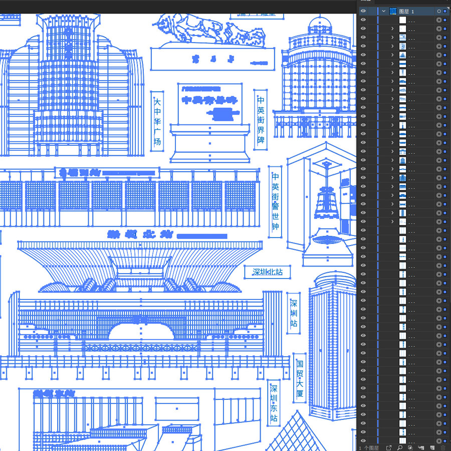 深圳地标建筑矢量线稿