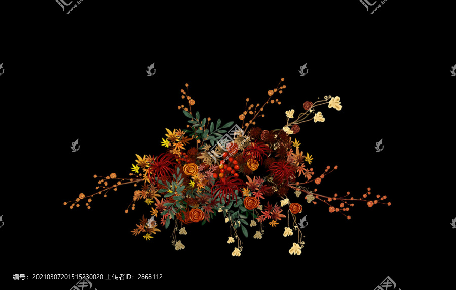 秋橙色婚礼手绘花艺高清PS分层