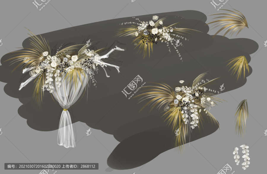 香槟白婚礼手绘花艺PS分层