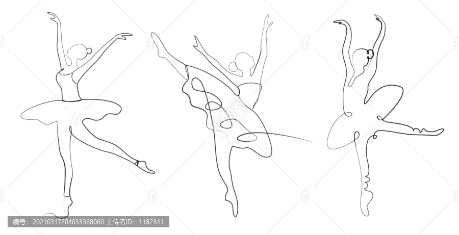 简约抽象线条优美芭蕾舞者一笔画