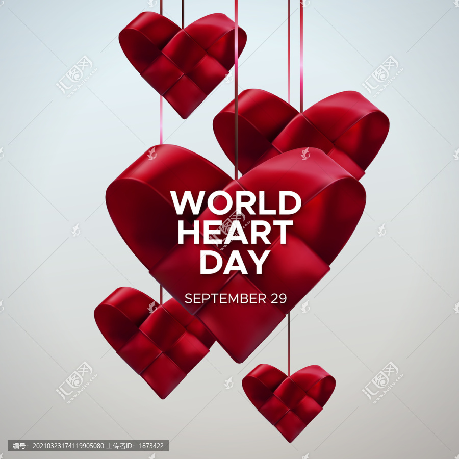 红色心形编织垂挂世界心脏日设计