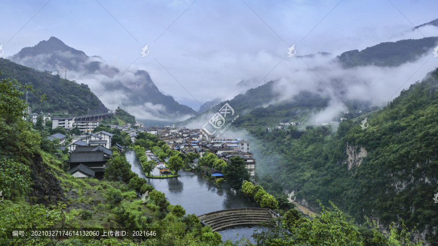 豆沙关千年古镇雨后自然风光