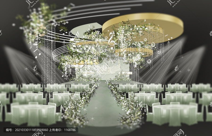 绿白色婚礼手绘舞台效果图