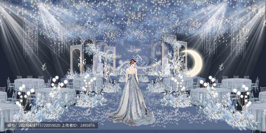 蓝色简约星空婚礼舞台效果图设计
