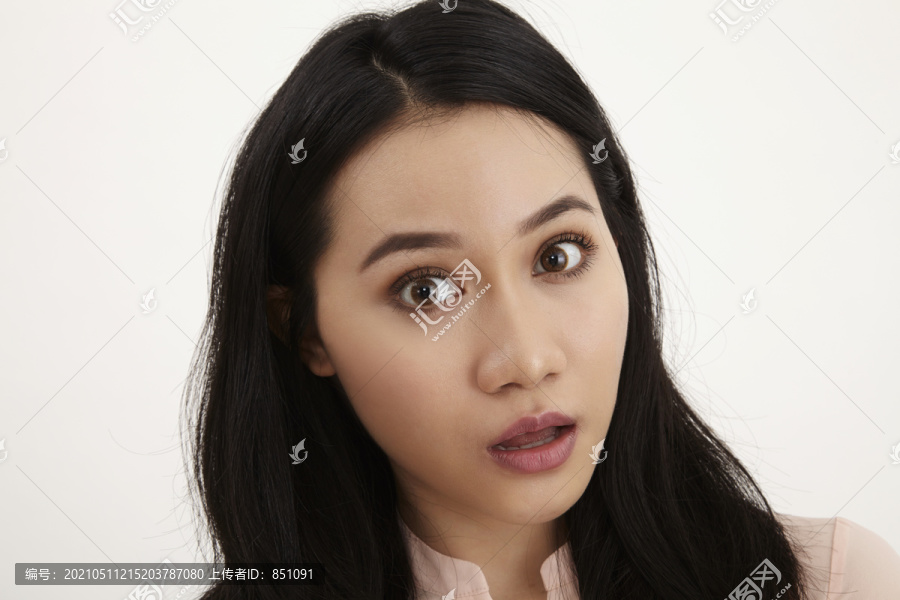 好奇的女人睁大眼睛的特写镜头