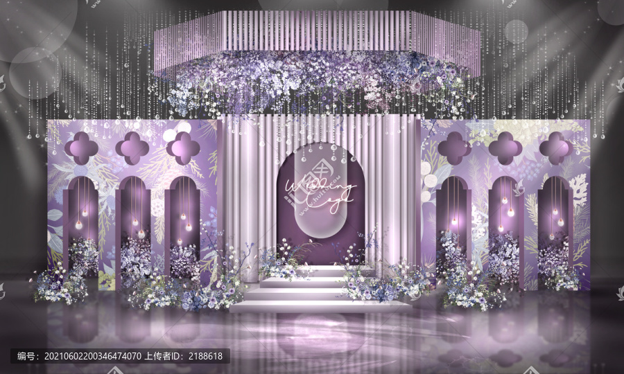 紫色简约婚礼舞台背景效果图