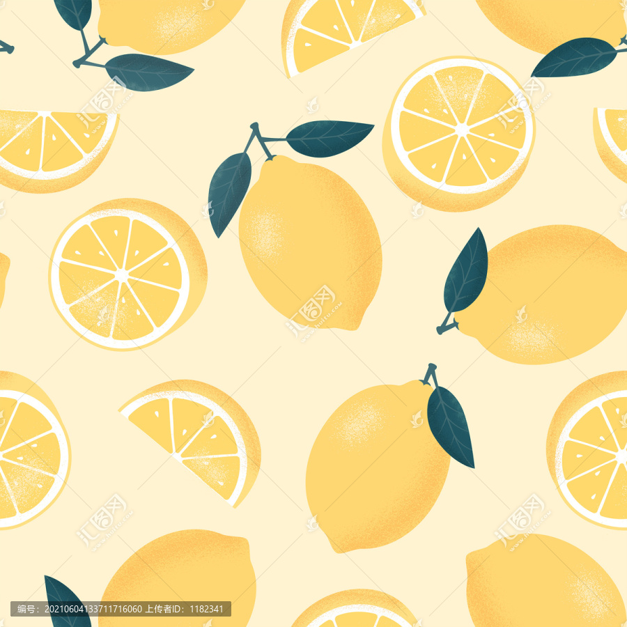 手绘躁点风格水果柠檬循环图案