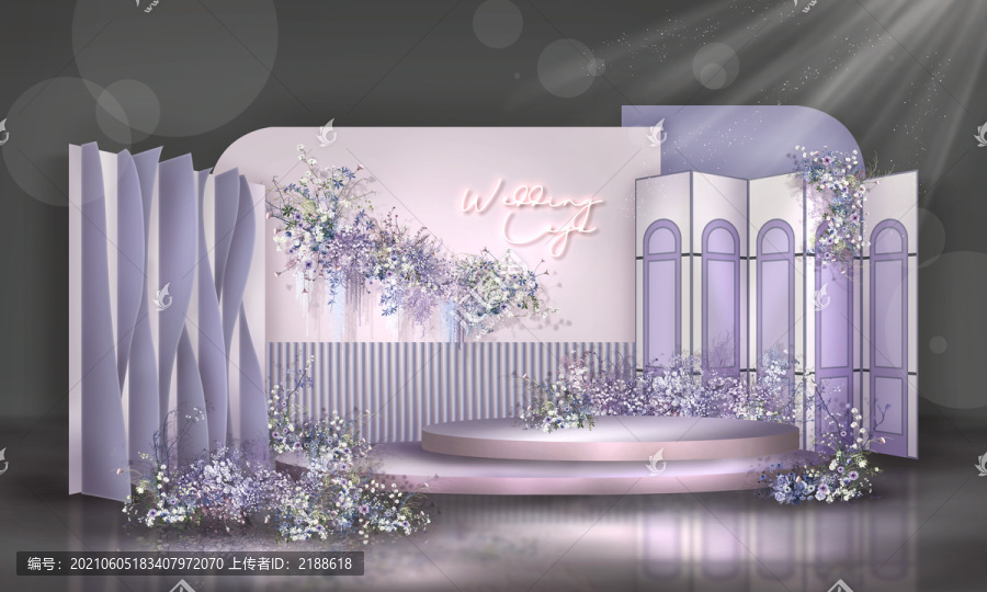 粉紫色简约开业婚礼背景效果图