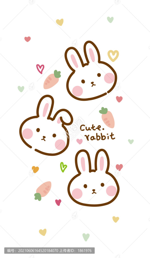 原创手绘可爱卡通小兔子胡萝卜