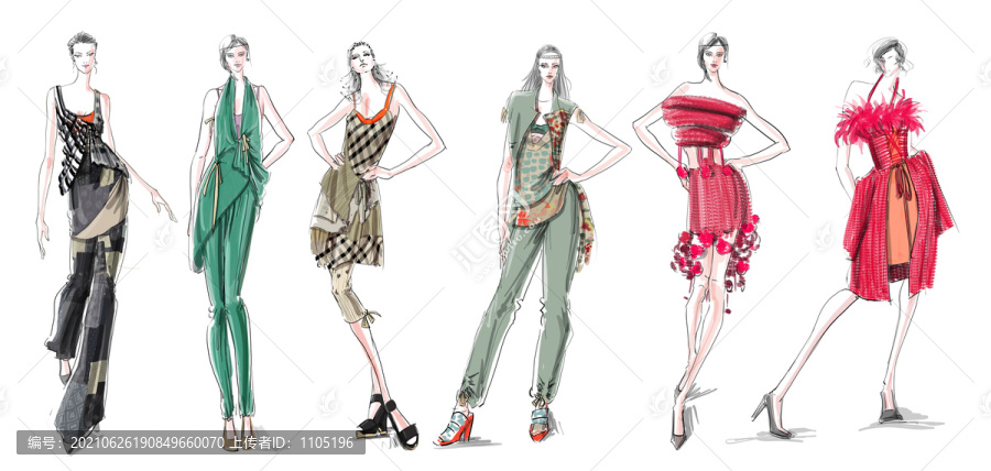原创服装设计效果图系列6套女装